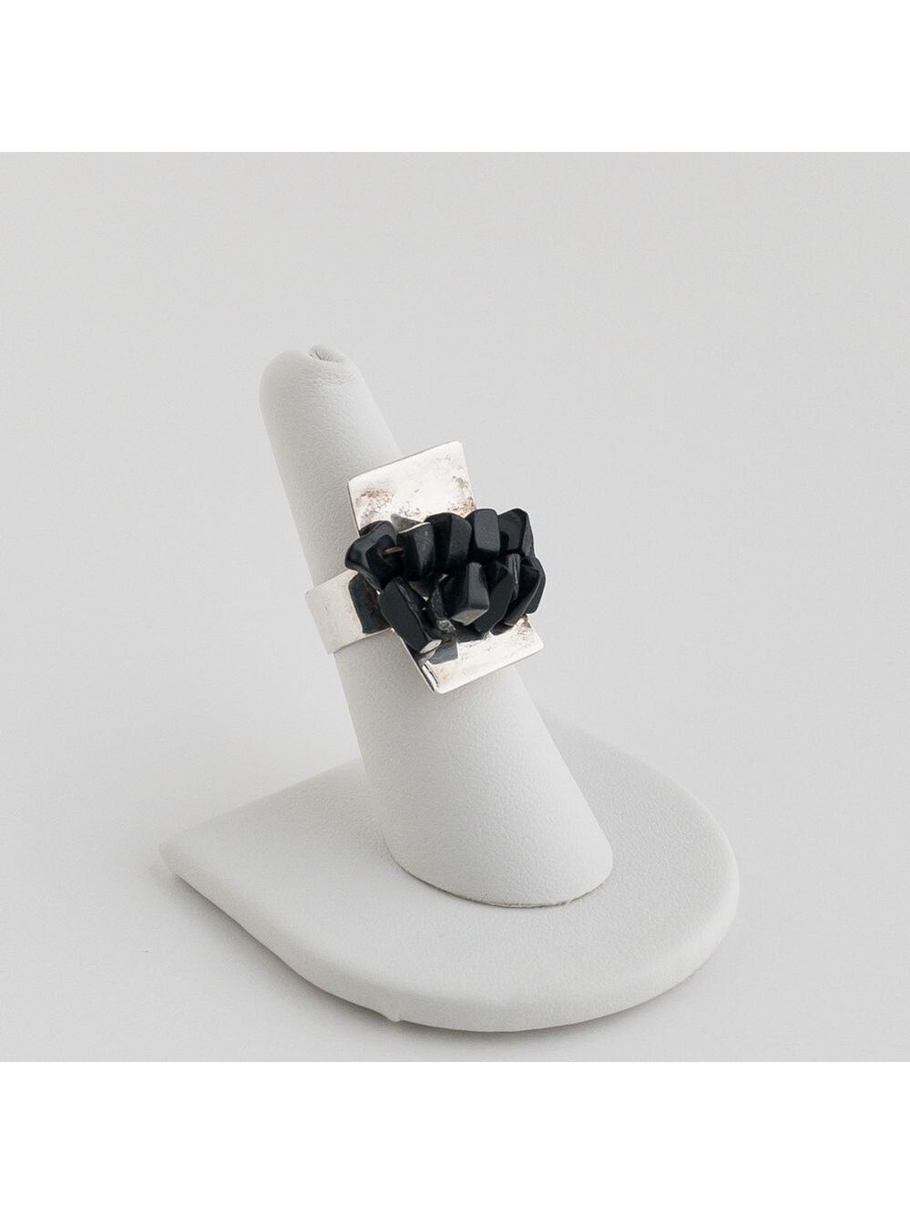 Vintage Modernist Sterling Silver Black Onyx Stone Chip Ring Handmade 925 Size 6